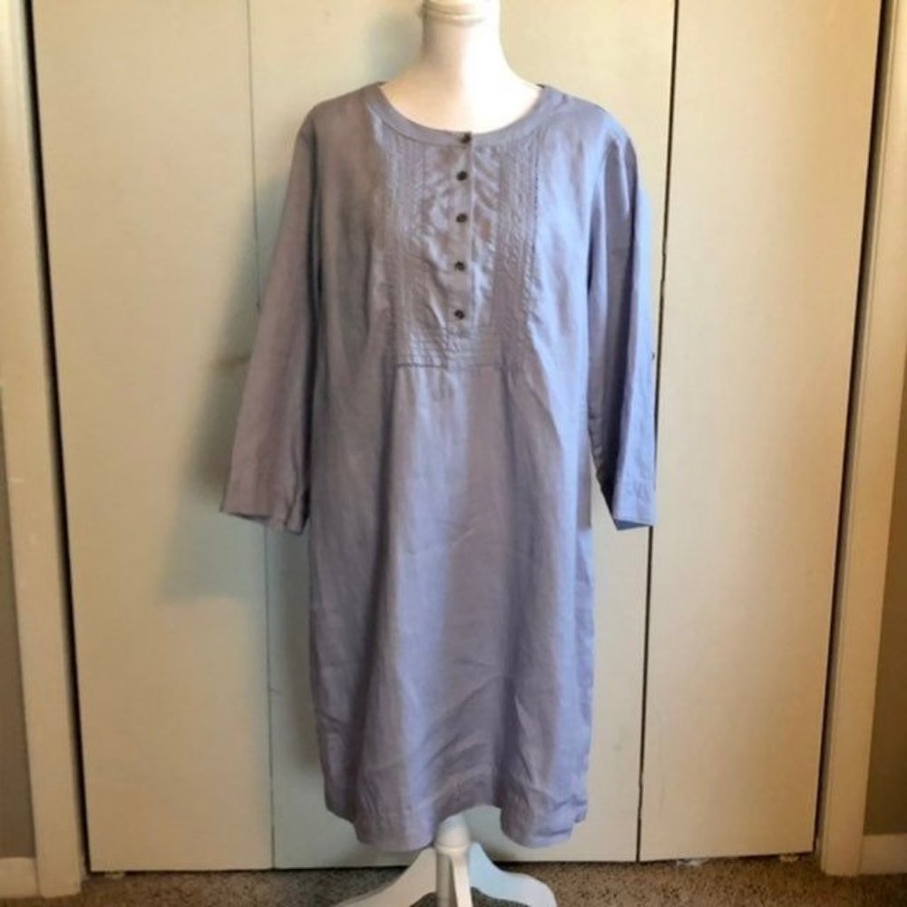 J Jill Light Blue Long Sleeve Linen Dress Womens 1X